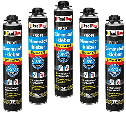 Isolbau B2 Colle isolante – 5 x 750 ml de colle périmétrique pour panneaux EPS et XPS – Mousse adhésive en polyuréthane 1K pour fixation et fixation