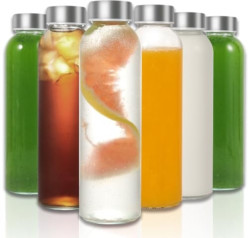 Saftflaschen zum befüllen 500ml, LIMILI 6er-Pack glasflaschen mit schraubverschluss für unterwegs, trinkflasche glas, smoothie flasche Durchsichtiges Auslaufsicheres für Heiße & Kalte Getränke