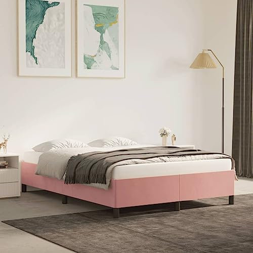 Baziroo Bettgestell Rosa 140x200 cm Samt und Sperrholz Bettrahmen Bed Shelf Bett Regal Bed Support Familienbett Guestbed Doppelbett Schlafzimmermöbel Bed Frame Matratze Nicht Enthalten