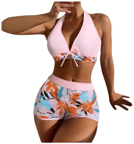 Maillot De Bain Femme 2 Pieces Shorty Maillot De Bain Femme Ronde Amincissant Maillot De Bain Shorty Maillot De Bain Femme Enceinte Intégral Culotte Haute Maillot De Bain Femme (Rose, L)