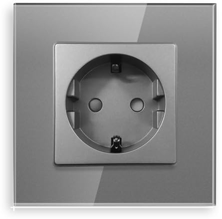 PANGTZEEN Schuko Steckdose 1 Fach Gehärtetem Glas Rahmen 86mm Einzel Wandsteckdose 16A Typ-F Unterputz Einbausteckdosen Grau Für Schlafzimmer, Küche, Büro