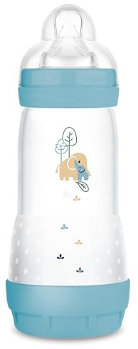 MAM Biberon Anticolica Easy Start 320 ml (Set da 2), Tettarella 3, Azzurro | Da 4+ mesi, Valvola anticolica, Riduce bolle d'aria, Silicone SkinSoft, Allattamento misto, Autosterilizzante, Senza BPA/BPS