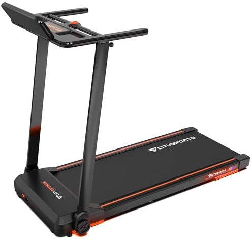 CITYSPORTS Laufband,Klappbares Laufband mit Armlehnen,Motorisiertes Laufband,Heim-Laufband,Geschwindigkeit 1-12KM/H (orange)
