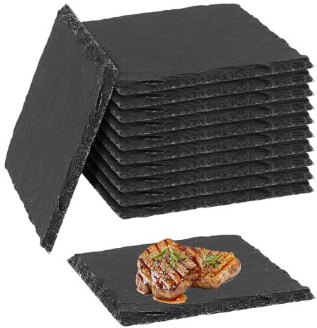 FUNSUEI Lot de 12 dessous de verre carrés en ardoise - 10 x 10 cm - Plateau en ardoise - Pour boissons, tasses, bar, verre
