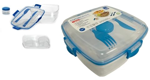 Portapranzo da Ufficio con Forchetta e Coltello Porta Pranzo Verticale Lunch Box 3 Scomparti con Porta Salsa Porta Pranzo Ermetico con Posate Porta Merenda 1,7 Litri per Microonde Lavastoviglie Bento