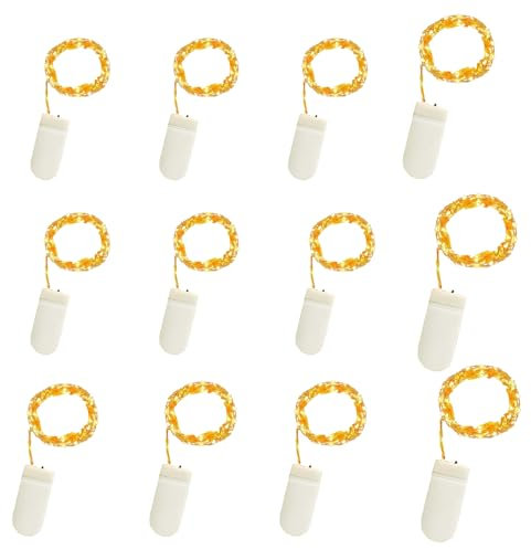 LED Lichterkette mit Batterie 12 Stück 1M 10 LED, Wasserdichte Led Lichterkette für Mini Fläschen zur Party, Hochzeits Deko,Weihnachten, Halloweent
