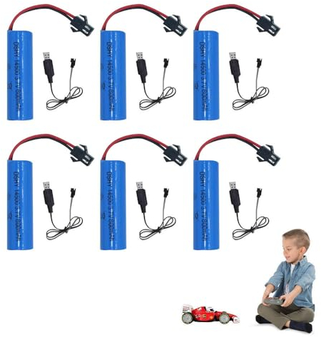 ZOYDP 6 Stück 14500 Li-ion Akku 3,7v, 500 mAh Lithium Lonen Batterie, mit 6 USB Chargers SM-2P Plug, Wiederaufladbare RC Batterien, Rechargeable 14500 Akku für RC-Autos, Panzer, Buggys, Boote, Roboter