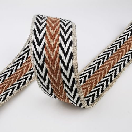 Gurtband gemustert, aus nachhaltigem Material, 40 mm breit | Triple schwarz-natur-braun-sand | 1 m | Meterware