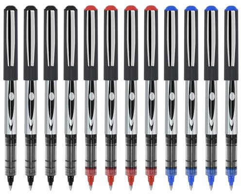 Dokeno 12 Bolígrafos de Gel (4 Negro+ 4 Azul + 4 Rojo), Bolígrafo de Tinta Líquida 0.5mm, Tinta Lisa de Secado Rápido, para Escribir, Tomar Notas, Dibujar, Material Escolar de Oficina