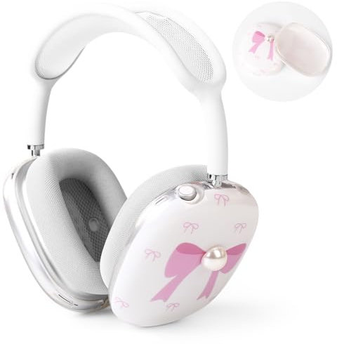 Folaxshoo Lustige Hülle Kompatibel mit Apple AirPods Max Nette Cartoon Case Cover (Rosa Schleife)
