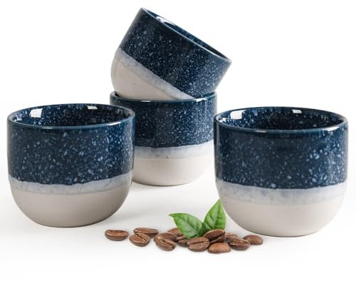 Autumnlife Espresso Cups Set of 4, Handmade Ceramic Mini Coffee Cups, Thick-Walled Espresso Cup Blue White Cups Ideal for Mocha Coffee, Tea and Milk, Perfect for Home and Office
