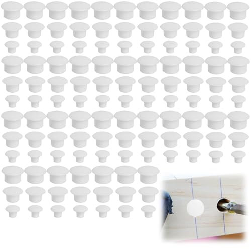 120 Pcs White Hole Plugs 4 Sizes Screw Plastic Covers Caps Round Head Screw Covers Wood Furniture Screw Decoration Set for Nail Holes,Wardrobe,Cabinet Shelf &Cupboard Holes(5mm/6mm/8mm/10mm)