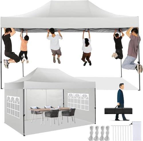 COBIZI Pavillon 3x4,5 Faltpavillon Wasserdicht Stabil Winterfest mit 3 seitenwänden, Partyzelt Das Spitzdach Gartenpavillon Outdoor Faltbar UV-Schutz, Weiß
