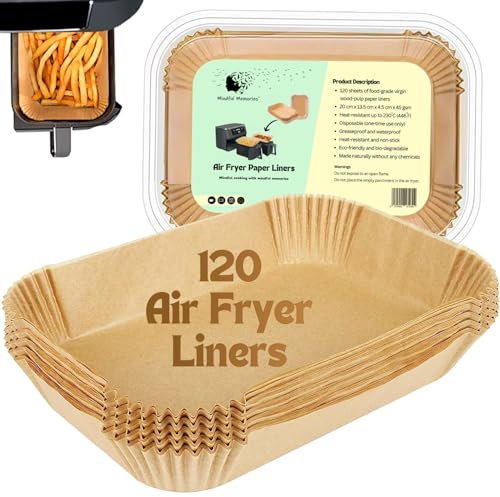 Mindful Memories Air Fryer Liners 120 pcs (20 x 13.5 x 4.5 cm) for Ninja Air Fryer – Non-Stick Disposable Paper Liners Compatible with Most Dual Zone Air Fryers – Air Fryer Accessories