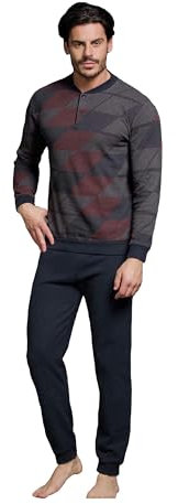Enrico Coveri Pigiama Uomo Invernale, Pigiama Uomo in Caldo Jacquard, Pigiama Uomo Felpato, Caldo e Confortevole, Pigiama Uomo Invernale (XL, 2115 Grigio)