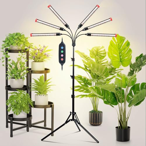 JINHONGTO 54W LED Pflanzenlampe Vollspektrum, Pflanzenlampe mit 4/8/12H Timer, 6-Kopf Pflanzenlicht mit Verstellbarem Stativ-Ständer, Wachstumslampe für Saatgut, Setzlinge und Pflanzenwachstum