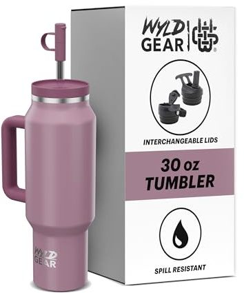 Wyld Gear - Wyld Syde Travel Tumbler 30 oz (900 ml), Rose | Heiß & Kalt | Isolierflasche mit bruchfestem Strohhalm | geeignet für Getränkehalter | auslaufsichere Thermosflasche | BPA-frei