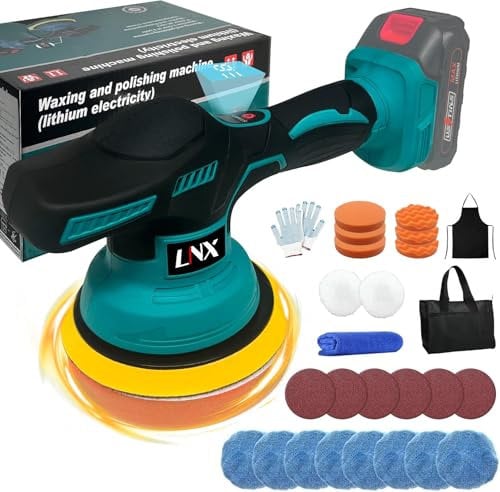 Macchina per lucidatura auto per batteria Makita da 18 V, set da 27 pezzi, lucidatrice orbitale per auto da 6 pollici con 8 velocità variabili per dettagli auto, lucidatura, cera (senza batteria)