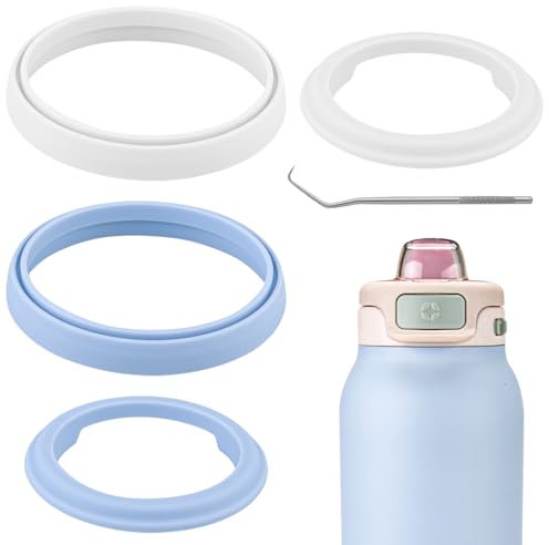 2 Sets ubber Seal Replacement for Ello Pop & Fill Water Bottle,Rubber Gasket Compatible with Ello Pop & Fill Stainless Steel Water Bottle,for 22oz、32oz、40oz Ello Pop & Fill Bottle (4, White Blue)