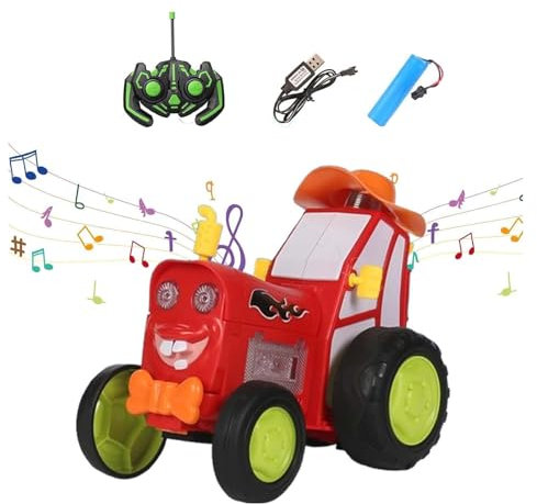 DabinFa Stunt Car with Lights & Music, Remote Control Car, Rechargeable Rc Car, Radio Controlled Rocking Car with LED Light Music, Crazy Jumping Car Toys for 4-12 Boys Girls (Red)