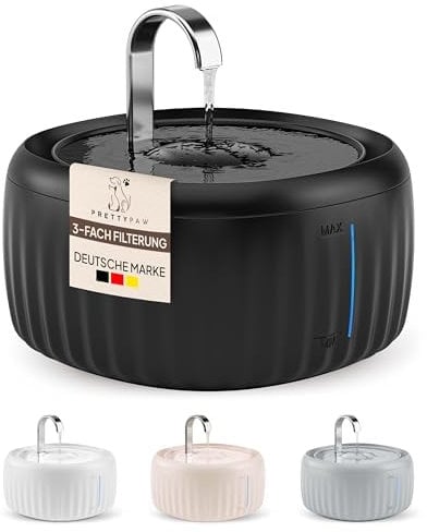 PrettyPaw Katzenbrunnen Aqua Flow Pro [NEUEINFÜHRUNG] Super leiser, BPA-freier 3L Trinkbrunnen für Katze mit LED und Aktivkohlefilter I Leicht zu reinigender Katzen Trinkbrunnen I Aqua Flow (Schwarz)