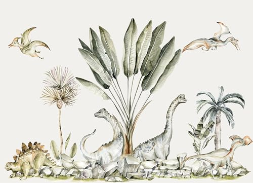 Kidsmood - Tapete Selbstklebend fürs Kinderzimmer Mädchen & Jungen, Schadstofffreie Fototapete für Babyzimmer, Kinderfreundliche Wandtapete mit Tiermotiven & lebendige Farben [Dinosaurier |405x280]