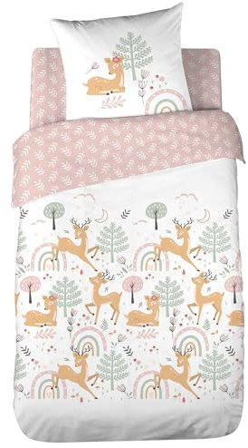 Parure de lit Enfant 140x200 cm Microfibre Bambina Rose Blanc 2 pièces