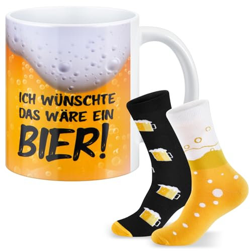 Geiserailie Bier Geschenk für Männer Lustige Biertasse Porzellan Tasse Bier Motiv Lustig Socken Geburtstagsgeschenk für Männer Papa Freund Bierliebhaber Vatertag Partygeschenk