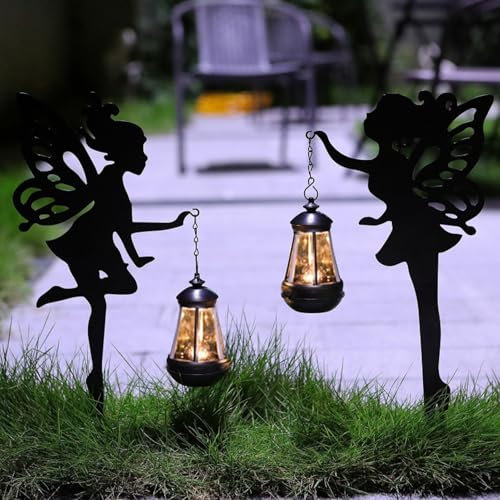 2 Stück LED Solarlampen für Garten Deko, Groß Gartendeko Solarleuchten 51CM, Metall Elfe Solarleuchte für Draußen Wetterfest, Blumenfee Terrasse Solar Balkon Deko, für Außen, Gartendeko, Hofweg (A)