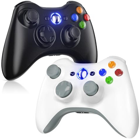 Gamrombo 2 Pack Replacement for Xbox 360 Controller, Wireless Controllers Gamepad Upgraded Joystick Compatible with 360 & Slim, Windows 11/10/8/7 PC Controller with Dual Shock, 2.5mm Audio Jack(White+
