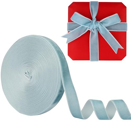 Velvet Ribbon 5/8 Inch (15mm) 10 Yards Manjonzic Single-Sided Velvet Ribbon Trim Perfect for Christmas Trees Gift Wrapping Bouquets Wedding Decor Light Blue
