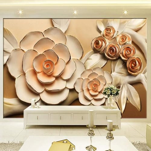 Fleur En Relief Papier Peint 3D Intissé Tapisserie Bureau Salon Canapé Chambre Fond Décoration Murale-400cm×280cm