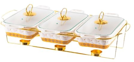 predolo Food Warmer Buffet Set with Stand And Large Casserole Dish for Events, Gold White