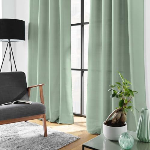 Ösenvorhang Soline Salbei, 140 x 260 cm, Polyester, einfarbig | Beruhigender Salbei-Ton für eine moderne Zen-Dekoration