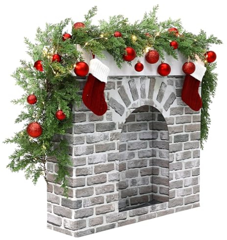 VioraWhite Weihnachtskaminrequisite aus Karton, 3D, künstlicher weißer Ziegelstein, rustikaler künstlicher Kamin für Weihnachtsfeier, Hintergrund, Dekoration, künstlicher Kaminhintergrund für