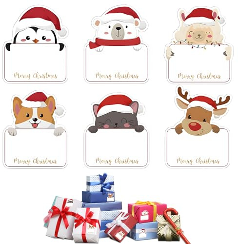 120 Stück Geschenkanhänger, Weihnachten, Schneemann, Merry Christmas, selbstklebend