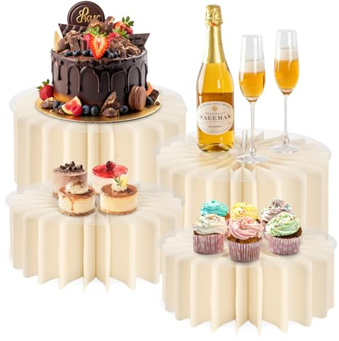 Btstil 4 Stück Buffet Riser Ständer, Faltbare Buffet-Erhöhungen mit Acryldeckel für Buffets, Display Buffet Riser Stand Pappzylinder für Hochzeit, Geburtstag, Party Dekoration