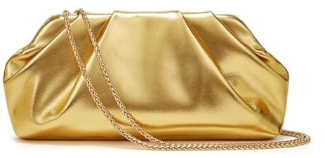 ZGDYi Elegante Abendtasche Damen Gold, Plissee Clutch Tasche aus PU Leder mit Abnehmbarer Kette, Goldene Handtasche für Hochzeit, Party oder Abendessen, Stilvolle Damen-Clutch mit Kreatives Design