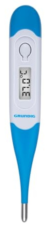 Grundig Fieberthermometer Digital - Thermometer für Erwachsene und Kinder - Digital Thermometer mit Flexibler Spitze für Oral, Axillär oder Rektal - Inklusive Aufbewahrungsbox