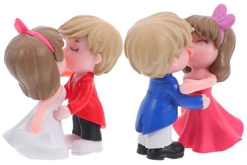 Toddmomy Lot de 2 Paires de Décorations de Gâteau pour Couples en Plastique Coloris Rouge/Blanc et Bleu/Rose Ornements Micro-Paysage Adorables pour Bureau Tableau de Bord et Fête