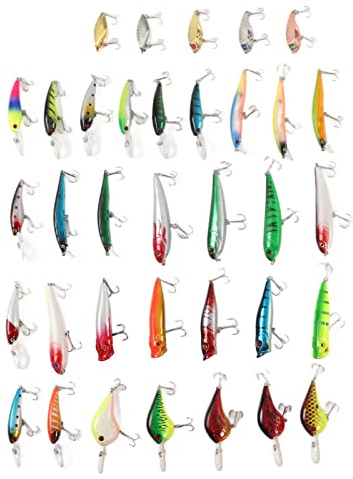 Angelköder-Set, Hartköder, Marke Yum, 35-teilig, Simulations-Minnow-Köder-Set aus robustem Kunststoff und Metall, für Süß- und Salzwasser-Bootsangeln