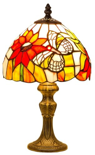 goldentiffany Tiffany-Stil Lampe|Tischlampe Buntglas 'Papillon' ca. 20x33cm | Tiffanylampe-Reproduktion aus echtem Tiffanyglas|Buntglaslampe Schmetterling-Motiv|Wohnzimmer-Schreibtisch-Nachttisch-Büro