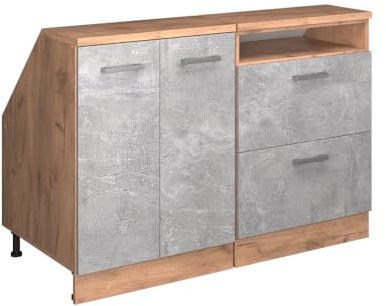 Vicco Küchenschrank für Dachschrägen R-Line, Beton, 120 cm 2er Set Schrankkorpuss 60 cm Tiefe, geeignet für schräge Wände und Variable Küchenmontage