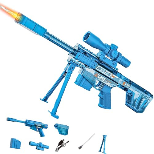 Elektrisch Wasserpistole für Kinder, Elektrische Wasser Pistole mit Lichteffekt, großer Reichweite, Multifunktionale Accessoires, Automatische Wasserpistole für Sommer, Garten, Strand und Pool (Blau)