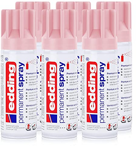 edding Permanent Spray Premium-Acryllack pastellrosa 200ml – seidenmatt – Sprühlack deckt sofort, trocknet extrem schnell und hält dauerhaft innen & außen, für Glas, Metall, Holz uvm. (6er Pack)
