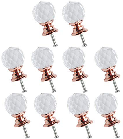 sourcing map 20mm Dia 10pcs Crystal Knobs Aluminum Alloy Base Round Shape Knob Drawer Pull Handle Furniture Door Cabinet Cupboard Wardrobe Dresser Decorative Rose Gold Color