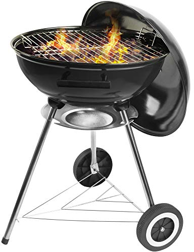 GRANDMA SHARK BBQ Barbecue Sferico 18 Pollici, 45 cm All'aperto Campeggio Viaggio Treppiedi Griglia per Barbecue con 2 Ruote, Nero