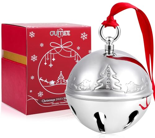 2023 Weihnachtsglocke Ornamente für Weihnachtsbaum, Schlittenglocke Dekoration Silber Glocke Ornament Jahrestag Andenken Gravierte Feiertagsglocke
