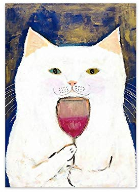 Cartoon Cat Poster Lustiges GeträNk Wein Katze Wand Bilder Nordic Vintage Leinwand Bild Katze Bild GemäLde Kunstdrucke Wohnzimmer Kinderzimmer Kinderzimmer Dekor 30x40cm Ungerahmt