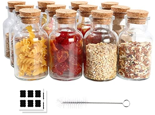 Yishik 150ml Clear Glass Jars with Cork Lids,12 Pack Spice Jars 5oz Kitchen Storage Glass Bottles Cork Jars for Candy,Herbs,Tea Leaves,Seasoning